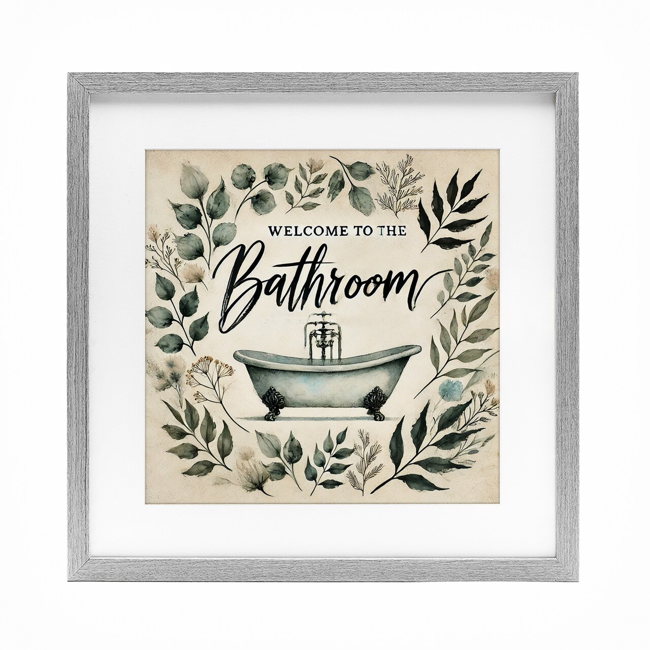 Stupell Industries Vintage Bathroom Welcome Framed Print Under Glass, design by Erin Clark